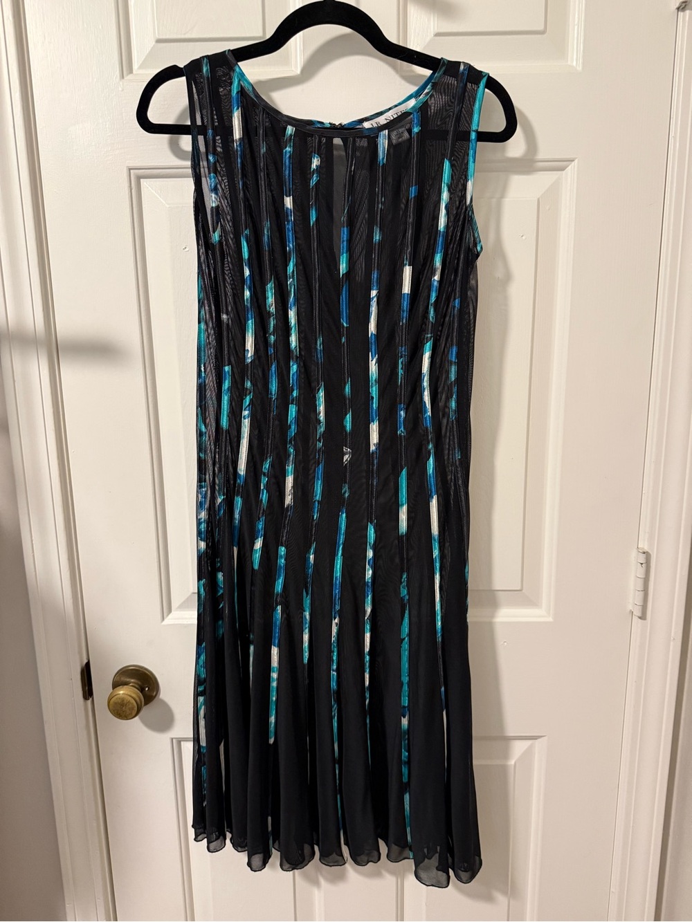 J.R. Nites Black Dress with Teal & White Accent Stripes